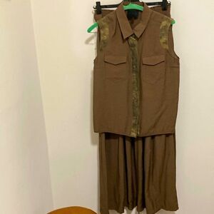 Hotel Particulier 2 Piece set Blouse & Maxi skirt. Brown with distressed Trim.